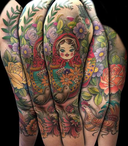 Tattoos - Colorful Russian Folk Art 3/4 Sleeve - 101682